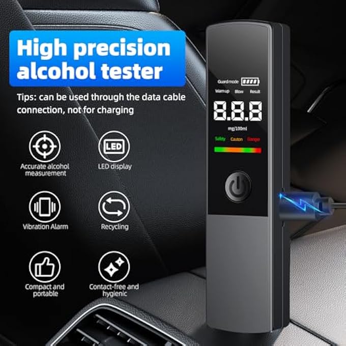 Alcohol Breathalyzer Tester UK Breathalysers: Portable Breathalyser with 11 Mouthpieces - Digital LCD Screen Alcohol Test Kit High Accuracy for Home Personal Professional Use (Black) - Image 4