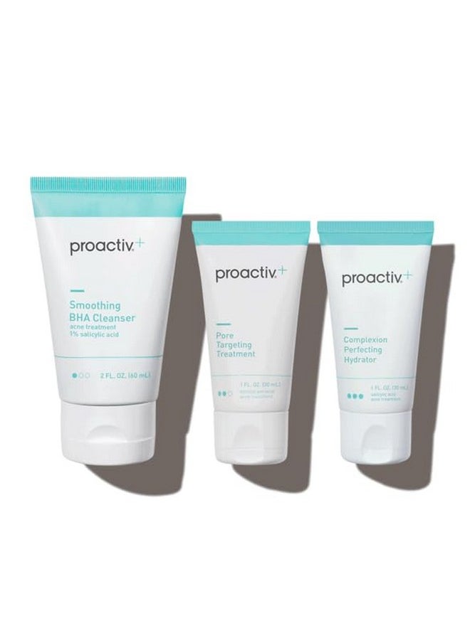 Proactiv - Proactiv+ 3 Step Advanced Skincare Acne Treatment - Salicylic Acid Face Wash, Benzoyl Peroxide Pore Minimizing Treatment, and Salicylic Acid Hydrating Moisturizer - 30 Day Complete Acne Skin Care Kit - Image 1