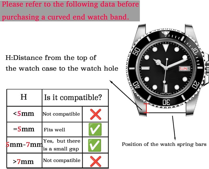 Juntan Stainless Steel Curved Ends Tapered 20mm 22mm 23mm 24mm Metal Watch Band Flexible Watch Strap Replacement Bracelet Deployment Double Flip Lock Buckle Silver Black - Image 5