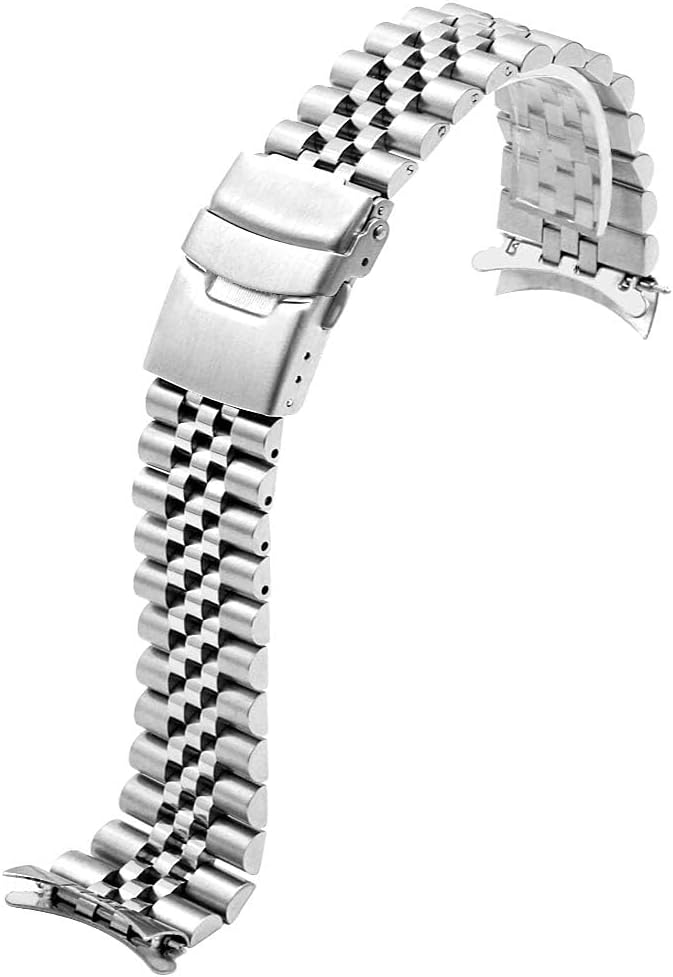 Juntan Stainless Steel Curved Ends Tapered 20mm 22mm 23mm 24mm Metal Watch Band Flexible Watch Strap Replacement Bracelet Deployment Double Flip Lock Buckle Silver Black - Image 2
