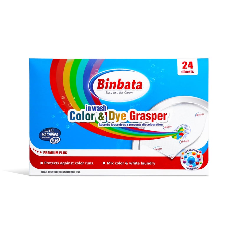 Binbata Color Grasper for Laundry 24 Count Fragrance Free Dye Catcher Essential for Home Use Dye Guard Grabber Sheets for Laundry inWash Sheets