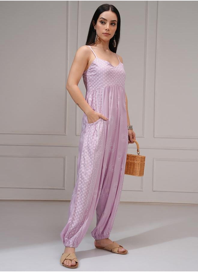 Vishudh Vishudh Women Pink Wide Leg Printed Jumpsuit  - Image 4
