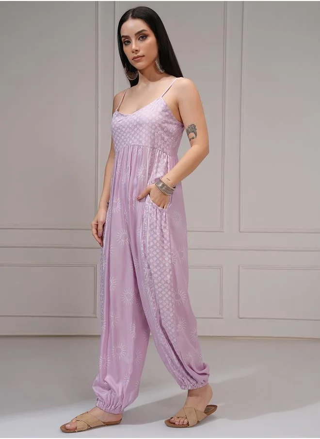 فيشود Vishudh Women Pink Wide Leg Printed Jumpsuit