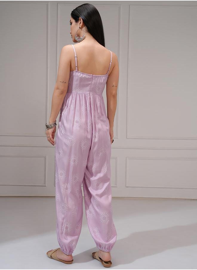 Vishudh Vishudh Women Pink Wide Leg Printed Jumpsuit  - Image 3