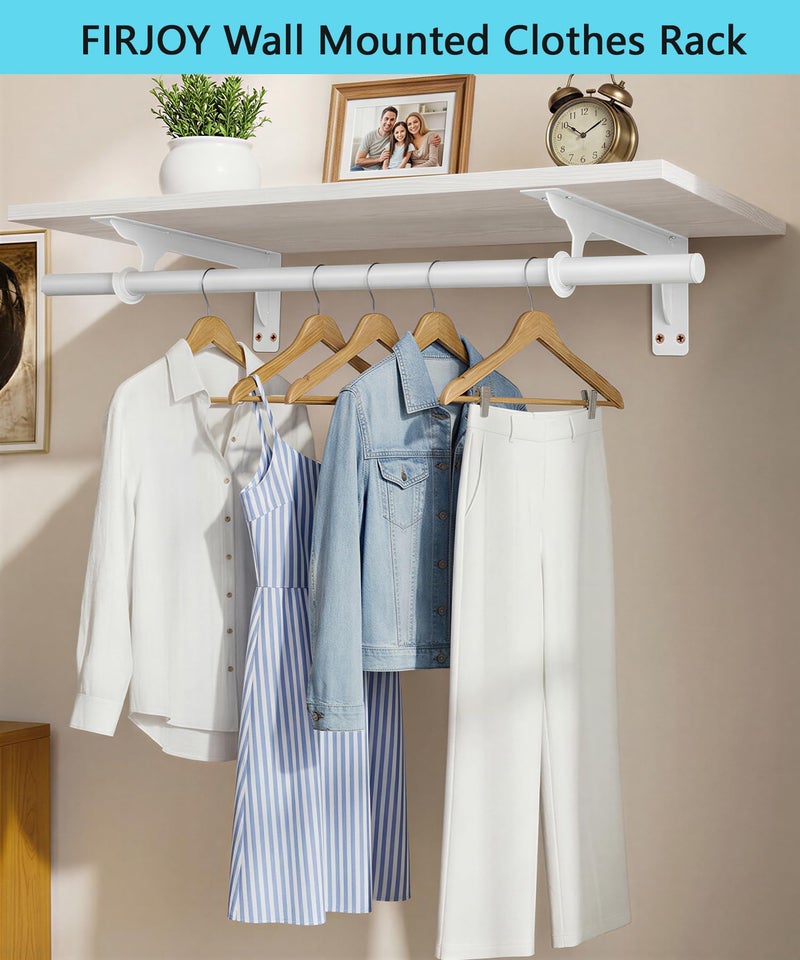 FIRJOY Wall Mounted Clothes Rack, with Top Shelf and Hanging Rod, Heavy Duty (White, 1 PACK 11.8" x 31.4") - Image 2