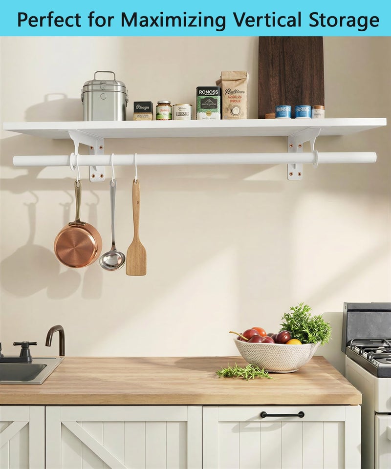 FIRJOY Wall Mounted Clothes Rack, with Top Shelf and Hanging Rod, Heavy Duty (White, 1 PACK 11.8" x 31.4") - Image 4