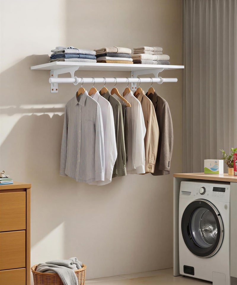 FIRJOY Wall Mounted Clothes Rack, with Top Shelf and Hanging Rod, Heavy Duty (White, 1 PACK 11.8" x 31.4") - Image 3