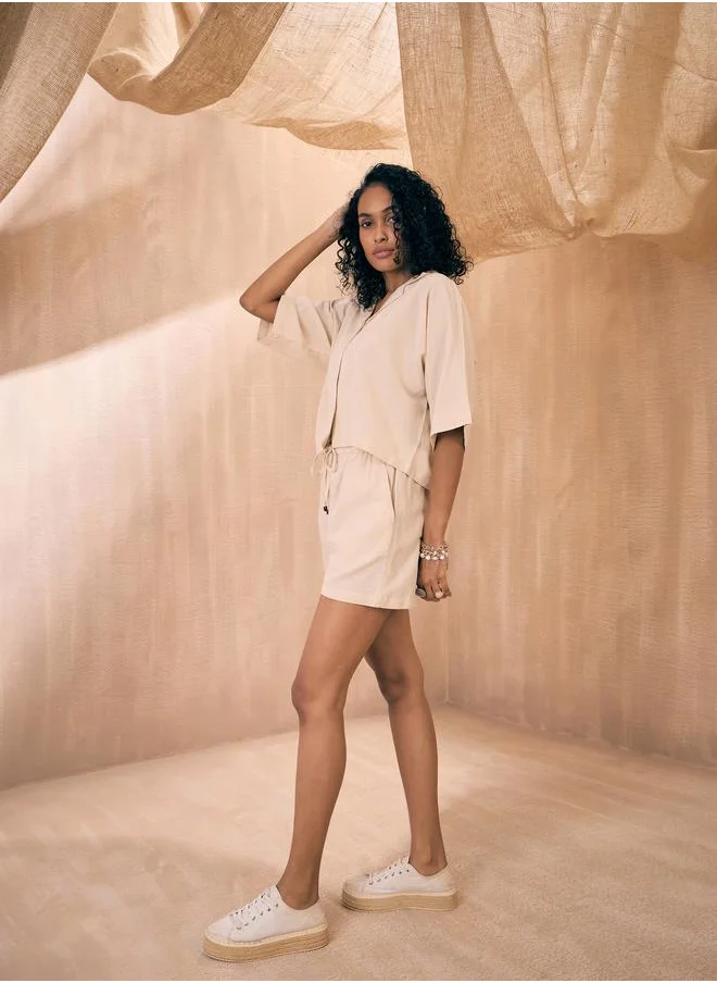 ساسافراس Solid Crop Shirt & Shorts Co-Ords by Styli