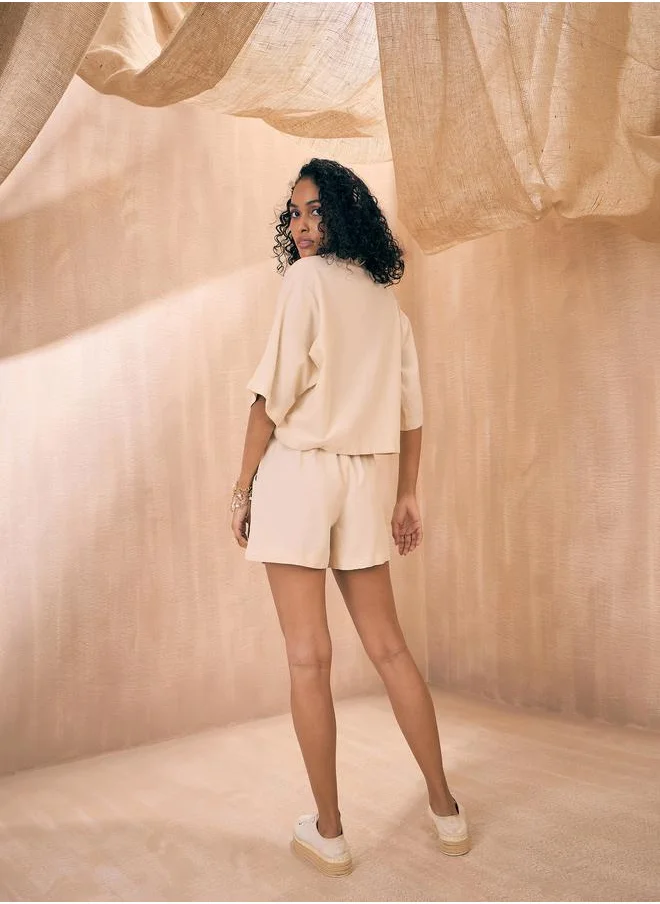 ساسافراس Solid Crop Shirt & Shorts Co-Ords by Styli