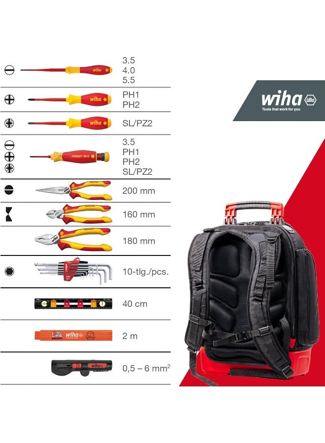 Wiha Wiha Electrician Tool Backpack 27 Pieces I With Electrician Basic Equipment I Stable Base I With Laptop Compartment I Pockets For Accessories  - Image 3