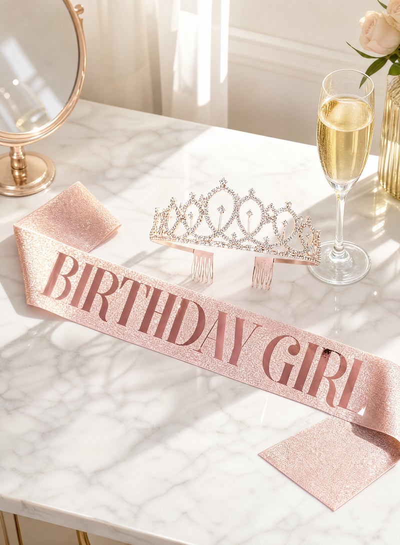 Birthday Queen Sash & Rhinestone Headband Set – Rose Gold Glitter Birthday Sash with Sparkly Crown Tiara, Birthday Girl Accessories, Gifts for Women & Girls, Party Decoration Supplies, Celebration Photo Props - Image 5