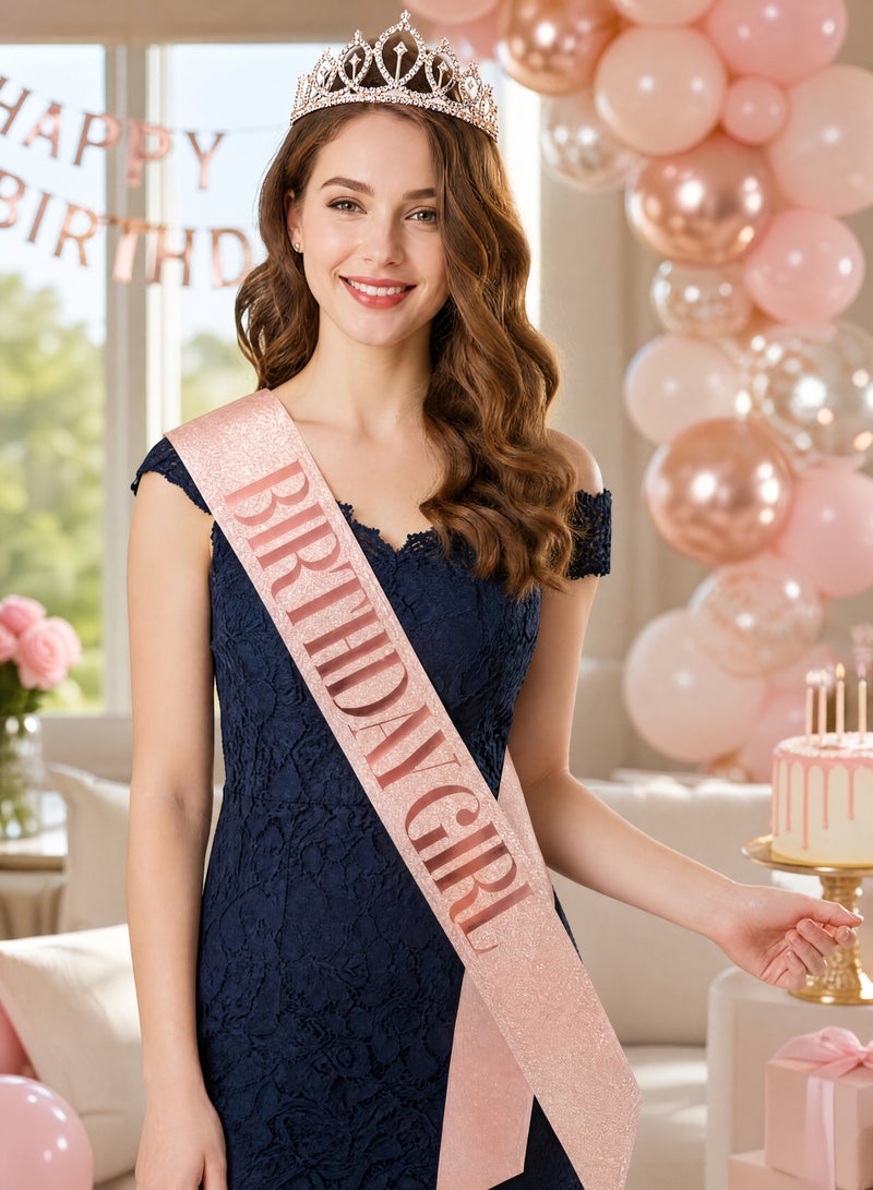 Birthday Queen Sash & Rhinestone Headband Set – Rose Gold Glitter Birthday Sash with Sparkly Crown Tiara, Birthday Girl Accessories, Gifts for Women & Girls, Party Decoration Supplies, Celebration Photo Props - Image 4