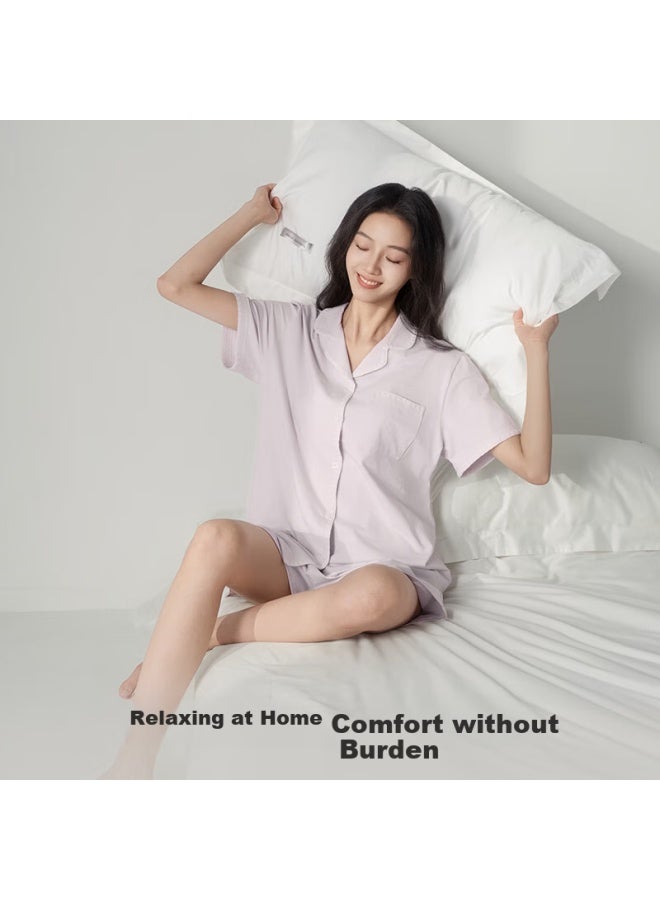 Luckmeey Shell Embroidered Short Sleeve Pajamas Women's New Summer Home Wear Set - Image 3