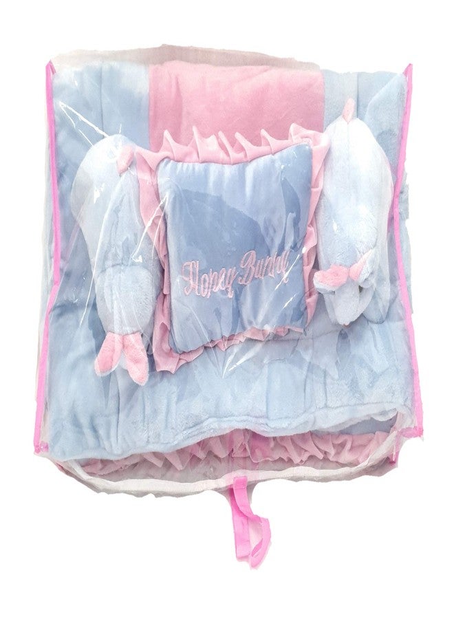 PINKS & BLUES Full Sleeping 5 Piece Baby Bedding Set with 2 Rabbit Shape Side Pillows (0-42MONTHS) (Pink-Sky) - Image 3
