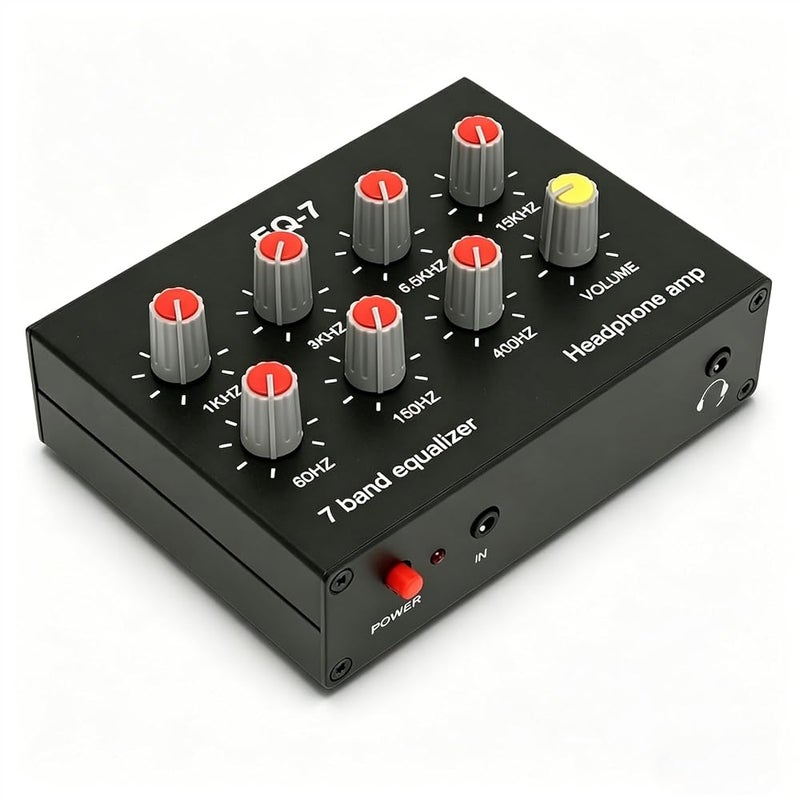 Heayzoki 7 Band Car Audio Equalizer, 7 Band Sound Equalizer, 3.5mm Interface, High Bass Adjustment Dual Channel Sound, Input Output - Image 1