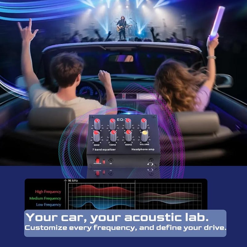 Heayzoki 7 Band Car Audio Equalizer, 7 Band Sound Equalizer, 3.5mm Interface, High Bass Adjustment Dual Channel Sound, Input Output - Image 4
