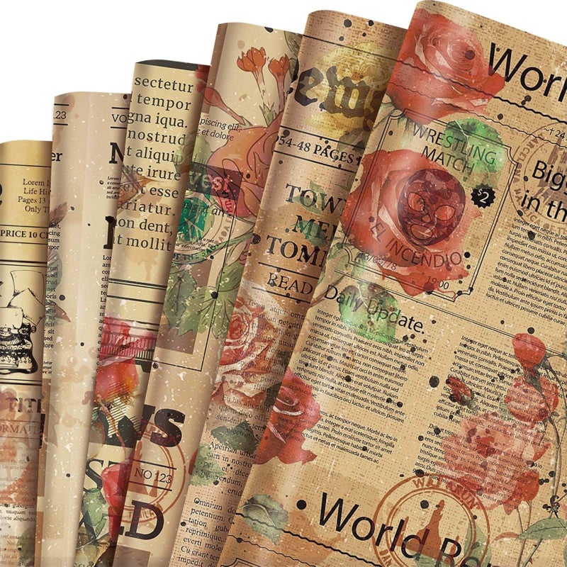 Bolsome 12 Sheets 28 * 20 Inches Reversible Vintage Newspaper Wrapping Paper Double sided Retro Floral Newsprint Gift Wrap Paper for Birthday Wedding Anniversary DIY Craft - Image 1