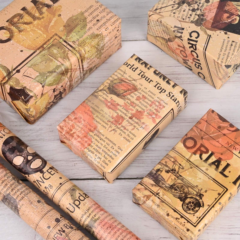 Bolsome 12 Sheets 28 * 20 Inches Reversible Vintage Newspaper Wrapping Paper Double sided Retro Floral Newsprint Gift Wrap Paper for Birthday Wedding Anniversary DIY Craft - Image 5