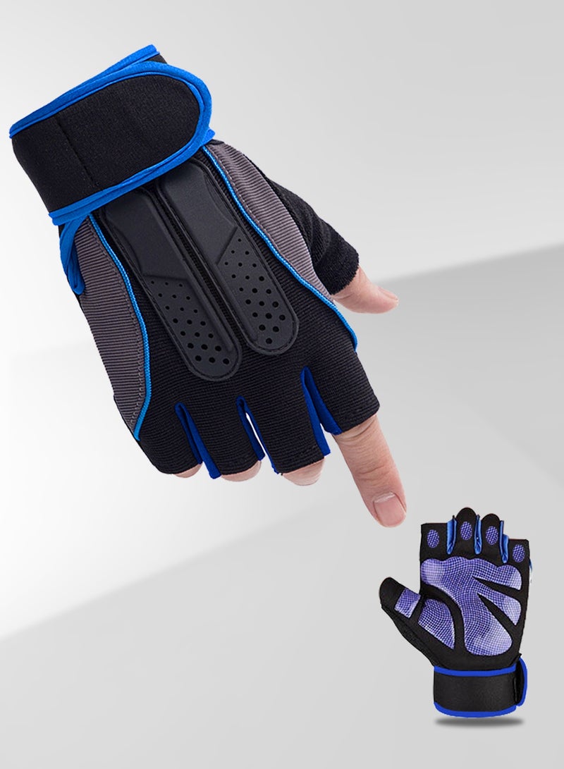 Fitness Gloves Sports Gloves Cycling Gloves with Adjustable Velcro Half-finger-Blue - Image 1