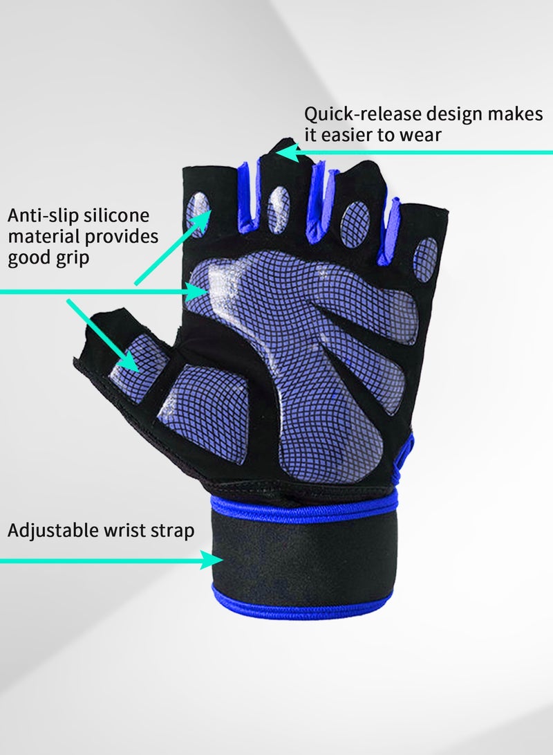 Fitness Gloves Sports Gloves Cycling Gloves with Adjustable Velcro Half-finger-Blue - Image 3