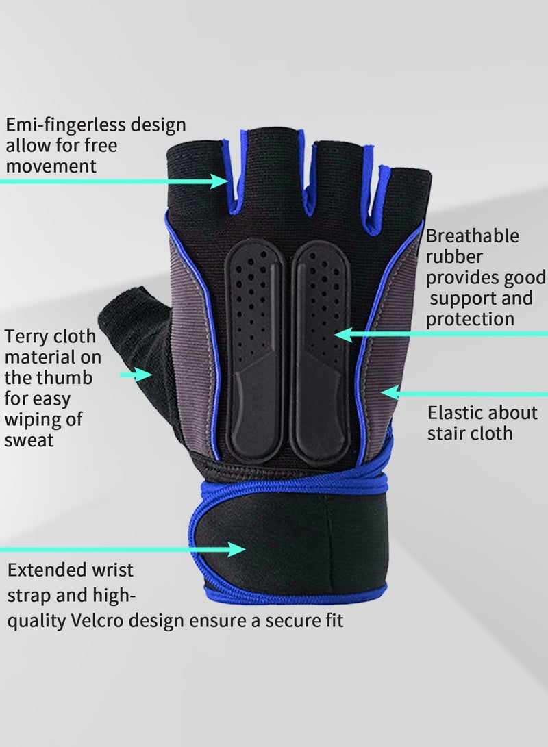 Fitness Gloves Sports Gloves Cycling Gloves with Adjustable Velcro Half-finger-Blue - Image 2