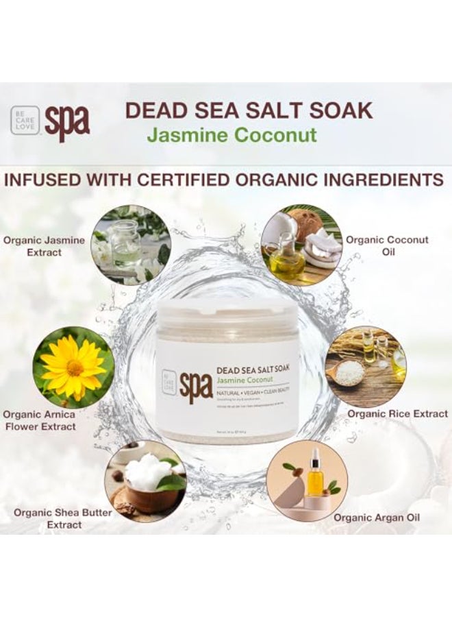 BCL SPA Dead Sea Salt Soak Bath Salt with Organic Jasmine Coconut Shae Butter Arnica Aloe Vera Juice Chamomile Argan Oil Jojoba Oil Skin Exfoliator HomeProfessional Use 16 fl oz - Image 4