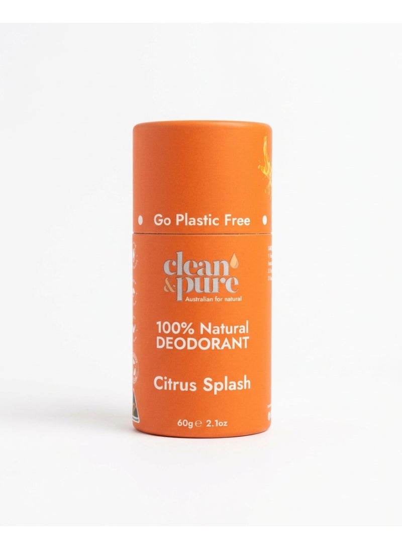 Clean & Pure Citrus Splash Natural Deodorant 60g - Natural Aluminum Free Deodorant Stick Caprylic/Capric Triglyceride Citrus Fresh Aroma - Image 1