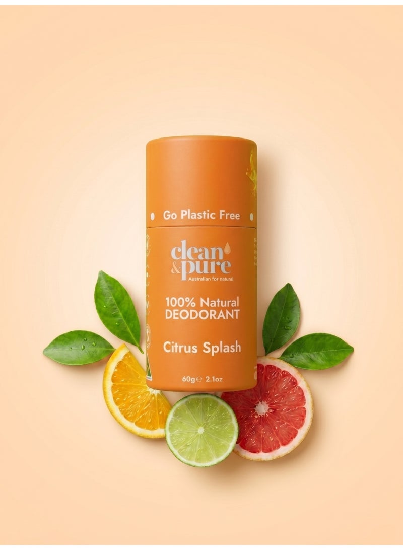 Clean & Pure Citrus Splash Natural Deodorant 60g - Natural Aluminum Free Deodorant Stick Caprylic/Capric Triglyceride Citrus Fresh Aroma - Image 5
