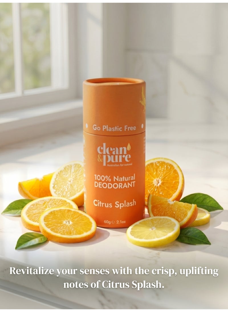 Clean & Pure Citrus Splash Natural Deodorant 60g - Natural Aluminum Free Deodorant Stick Caprylic/Capric Triglyceride Citrus Fresh Aroma - Image 2