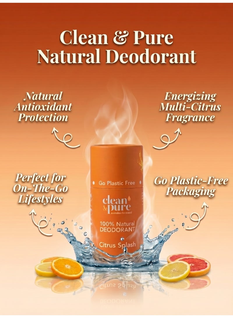 Clean & Pure Citrus Splash Natural Deodorant 60g - Natural Aluminum Free Deodorant Stick Caprylic/Capric Triglyceride Citrus Fresh Aroma - Image 4