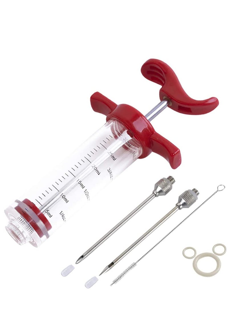 حقنة اللحوم ، حقنة BBQ البلاستيكية 1 أوقية مع 2 إبرة من الفولاذ المقاوم للصدأ ، 3 حلقات O إضافية ، فرشاة واحدة ، ختم سيليكون خالي من BPA ، مقبض حقن واحد للطبخ والشواء - Image 1
