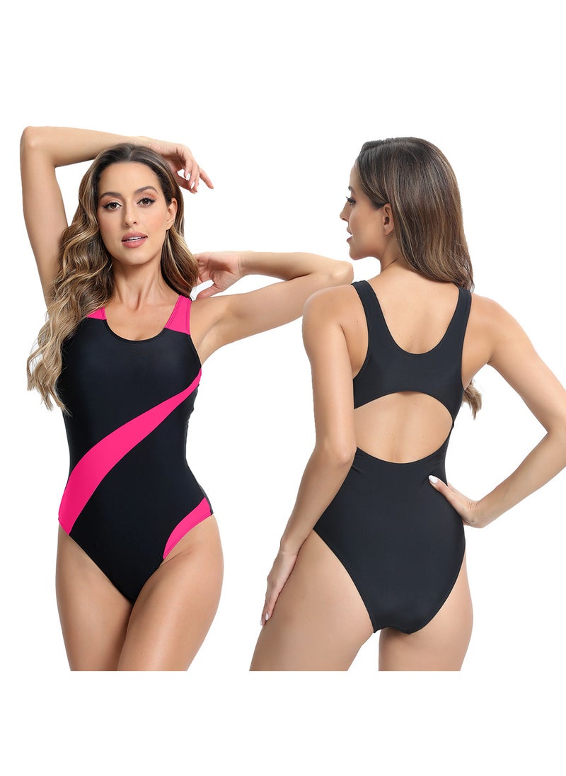 Generic - Colorblock One-Piece Womens Swimsuit black and white - Image 1