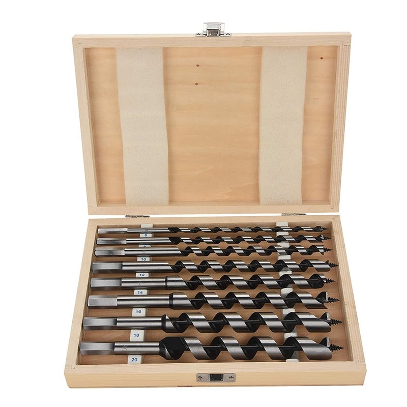 8pc Carbon Steel Auger Drill Bits Set Hex Shank Wooden Machined for Power Drills with Gimlet - Image 1