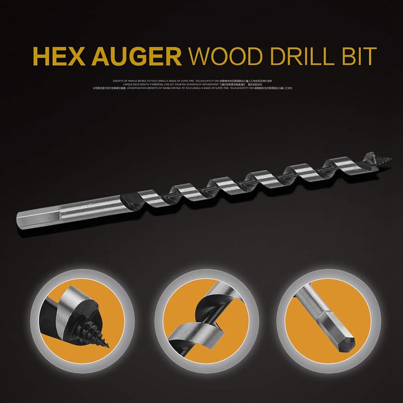 8pc Carbon Steel Auger Drill Bits Set Hex Shank Wooden Machined for Power Drills with Gimlet - Image 3