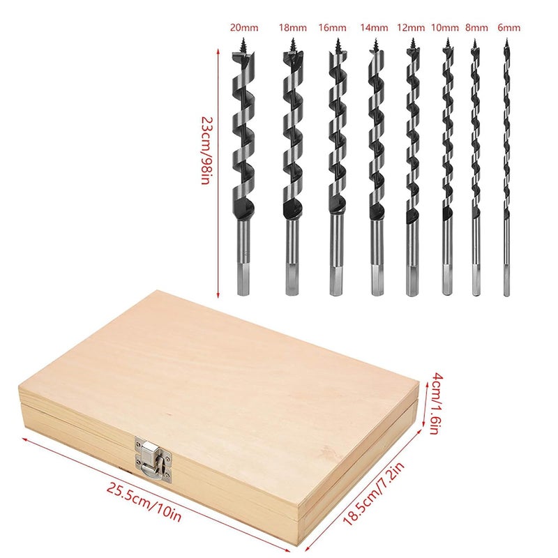 8pc Carbon Steel Auger Drill Bits Set Hex Shank Wooden Machined for Power Drills with Gimlet - Image 2
