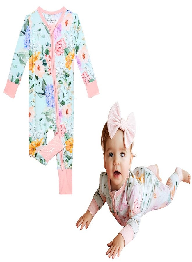 Posh Peanut Convertible Baby Sleepers - Girls Footless Baby Pajamas with 2 Way Zipper for Easy Diaper Changes, Erin, 6-9 Months Mint - Image 1