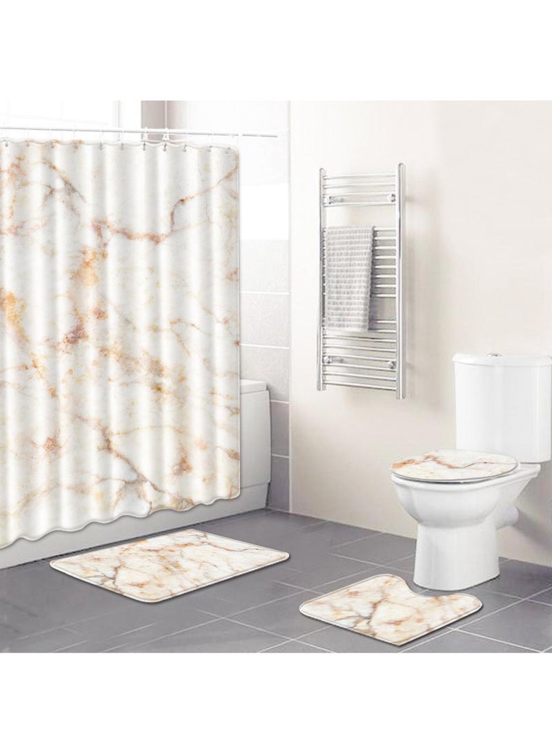 Bluejw 4-Piece Water-resistant Shower Curtain & Lid Toilet Cover Pedestal Rug Non-slip Bath Mat Bathroom Decoration Accessories - Image 1