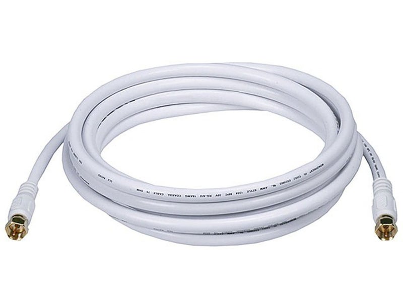 Monoprice Coaxial Cable with F Type Connector - RG6, Quad Shield, CL2, 10 Feet, White - Image 1