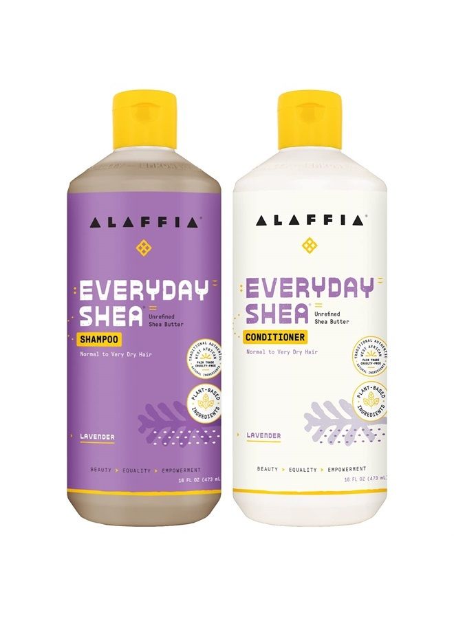 Alaffia EveryDay Shea Shampoo and Conditioner - Normal to Very Dry Hair, Cleans and Protects, Supports Balance pH for Luxurious Locks with Shea Butter and Coconut Oil, Lavender, 16 Fl Oz Each - Image 1