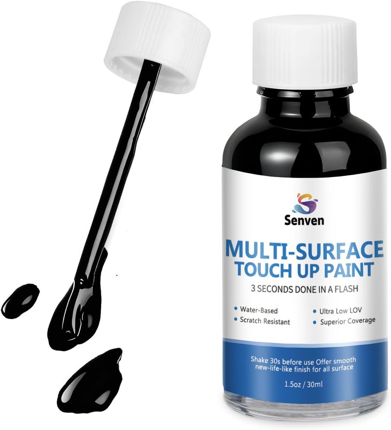 SENVEN Black Paint Semi-Gloss Black Multi Surface Touch Up Paint Repair for Wall,Door,Cabinets,Wood,Furniture, Appliance,Tile,Porcelain,Touch Up Paint Pen for Refrigerators,Washers,Dishwashers,Microwave - Image 1