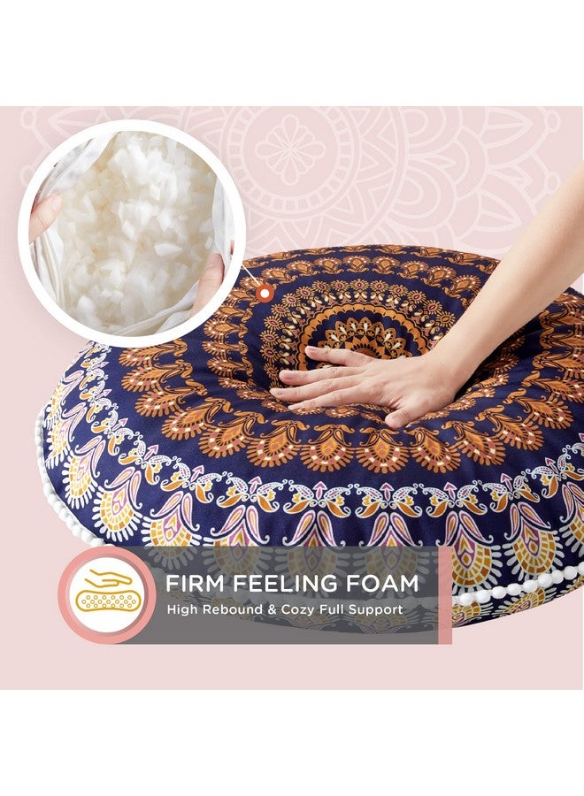 CODi Codi Floor Pillows for Sitting Set of 2, Large Meditation Cushions for Adults with Memory Foam, Bohemian Mandala Round Seating for Outdoor Yoga and Living Room, Washable，32 Inch, Yellow  - Image 3