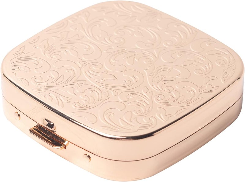 Fashion Elegant Medicine Portable Double Protection Switch Metal Travel Pill Box with Mirror (Small, 3 compartments, Gold)