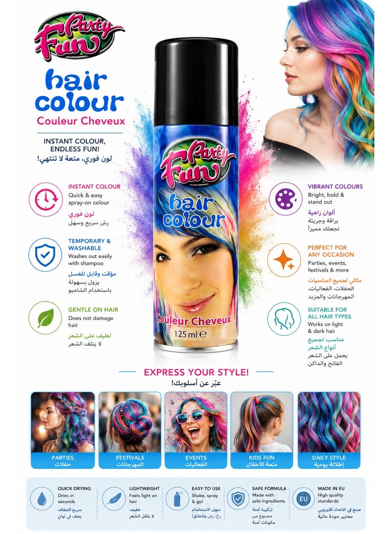 PARTY FUN Temporary Hair Colour Spray - Black, 125ml - Image 2