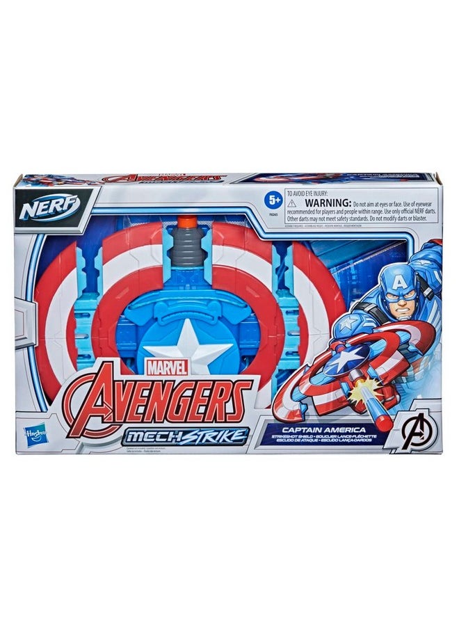 AVENGERS لعبة Marvel Mech Strike Captain America Strikeshot Shield Role Play Toy مع 3 سهام Nerf ومقبض سحب للتوسيع للأطفال من سن 5 سنوات فما فوق  - Image 4