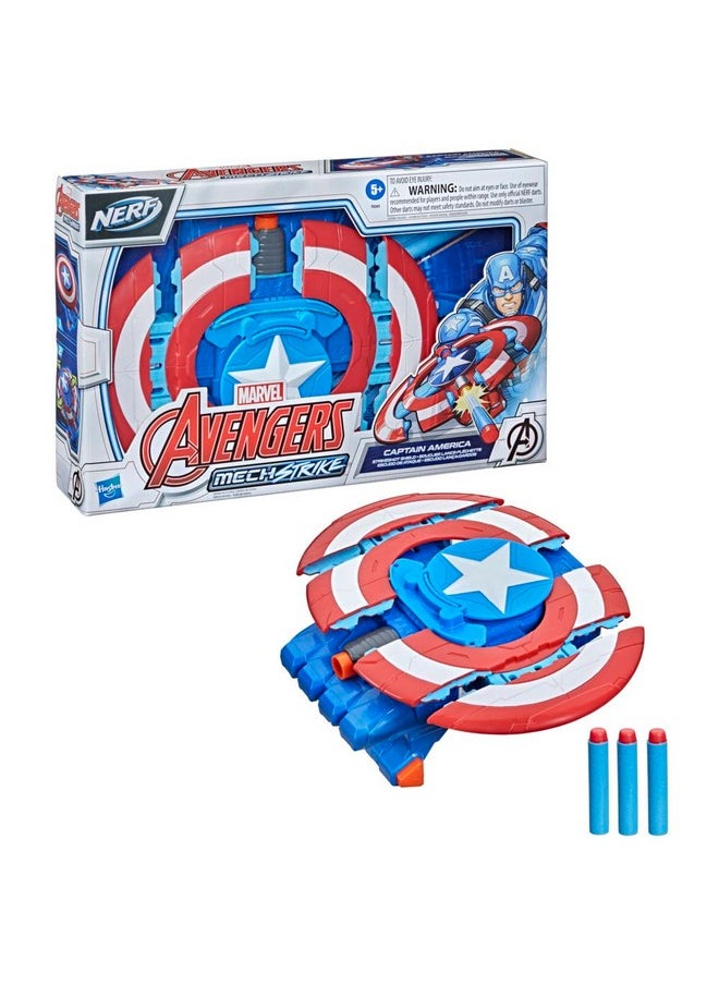 AVENGERS لعبة Marvel Mech Strike Captain America Strikeshot Shield Role Play Toy مع 3 سهام Nerf ومقبض سحب للتوسيع للأطفال من سن 5 سنوات فما فوق  - Image 2