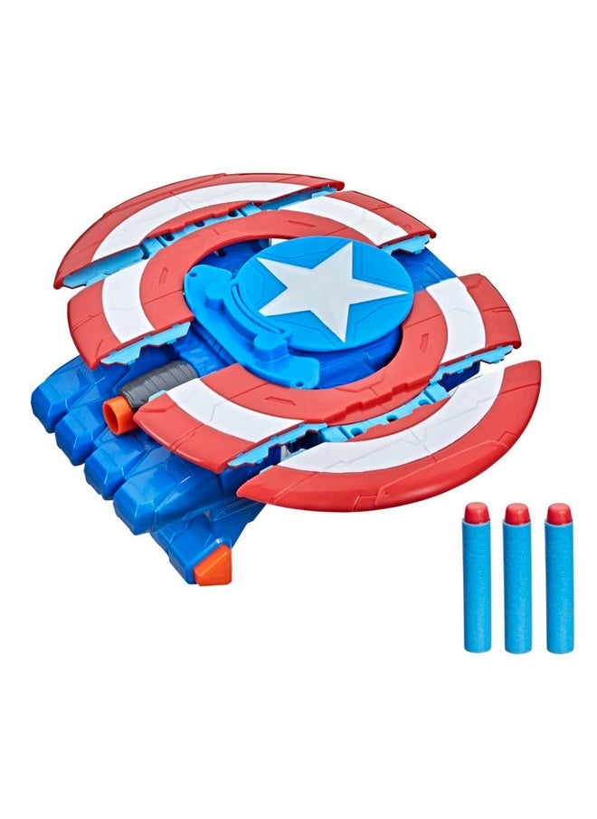 AVENGERS لعبة Marvel Mech Strike Captain America Strikeshot Shield Role Play Toy مع 3 سهام Nerf ومقبض سحب للتوسيع للأطفال من سن 5 سنوات فما فوق  - Image 3