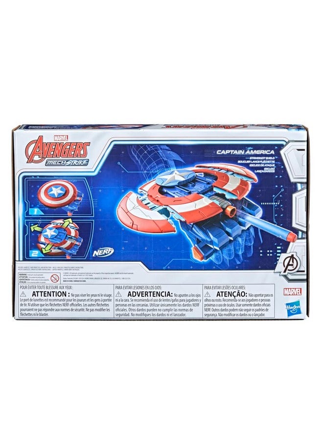 AVENGERS لعبة Marvel Mech Strike Captain America Strikeshot Shield Role Play Toy مع 3 سهام Nerf ومقبض سحب للتوسيع للأطفال من سن 5 سنوات فما فوق  - Image 5