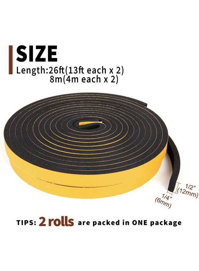 Yotache Weather Stripping Door Seal Strip 1/2 x 1/4 inch, 2 Rolls x 13Ft, New Adhesive Foam Insulation Tape for Door Frames, Windows, Total 26Ft - Image 4