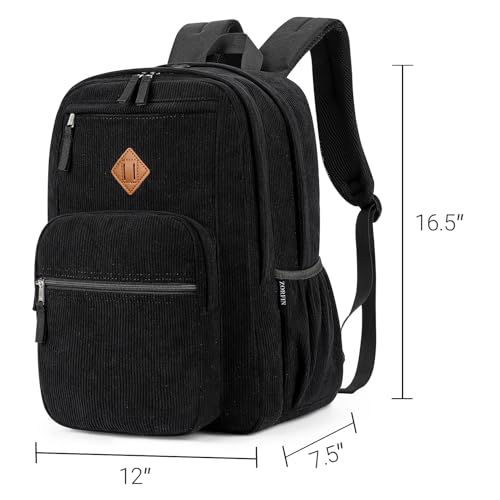 ZORFIN 26L Backpack for College, and Travel: Corduroy Bookbag - Black - Image 3