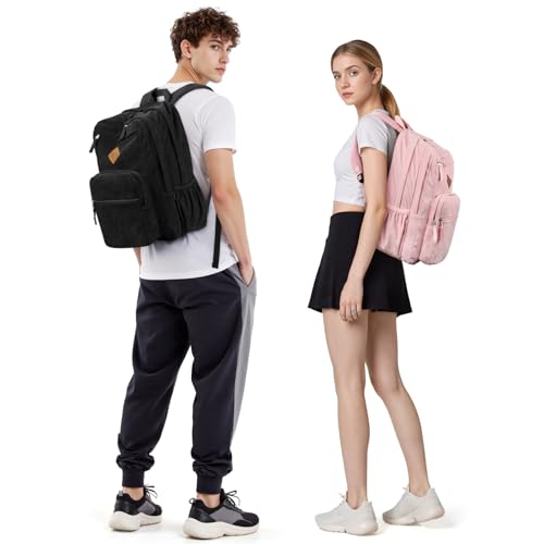 ZORFIN 26L Backpack for College, and Travel: Corduroy Bookbag - Black - Image 2